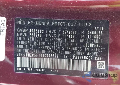 2018 Honda Clarity Plug-In Hybrid z USA, uszkodzony, nr VIN JHMZC5F14JC007799
